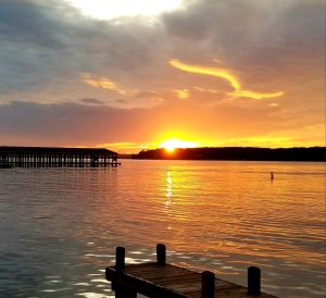 sunset over docks on lake Gaston