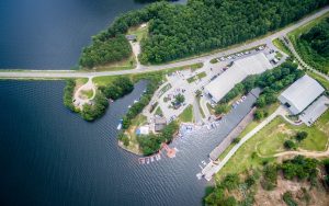 overhead view of Eaton Ferry Marina on lake Gaston