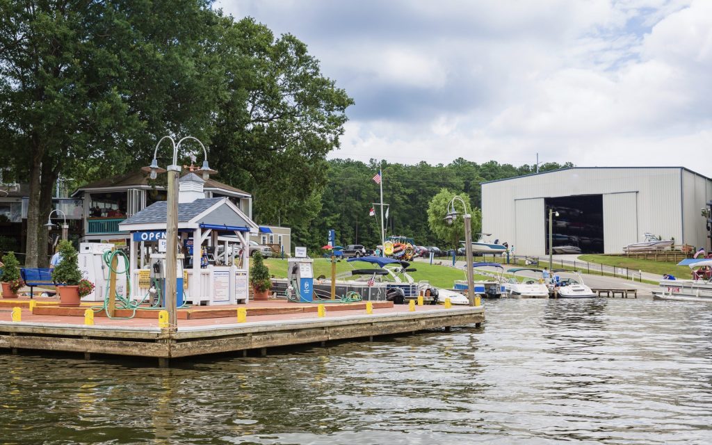 Eaton Ferry Marina fuel dock and boat docks at Lake Gaston
